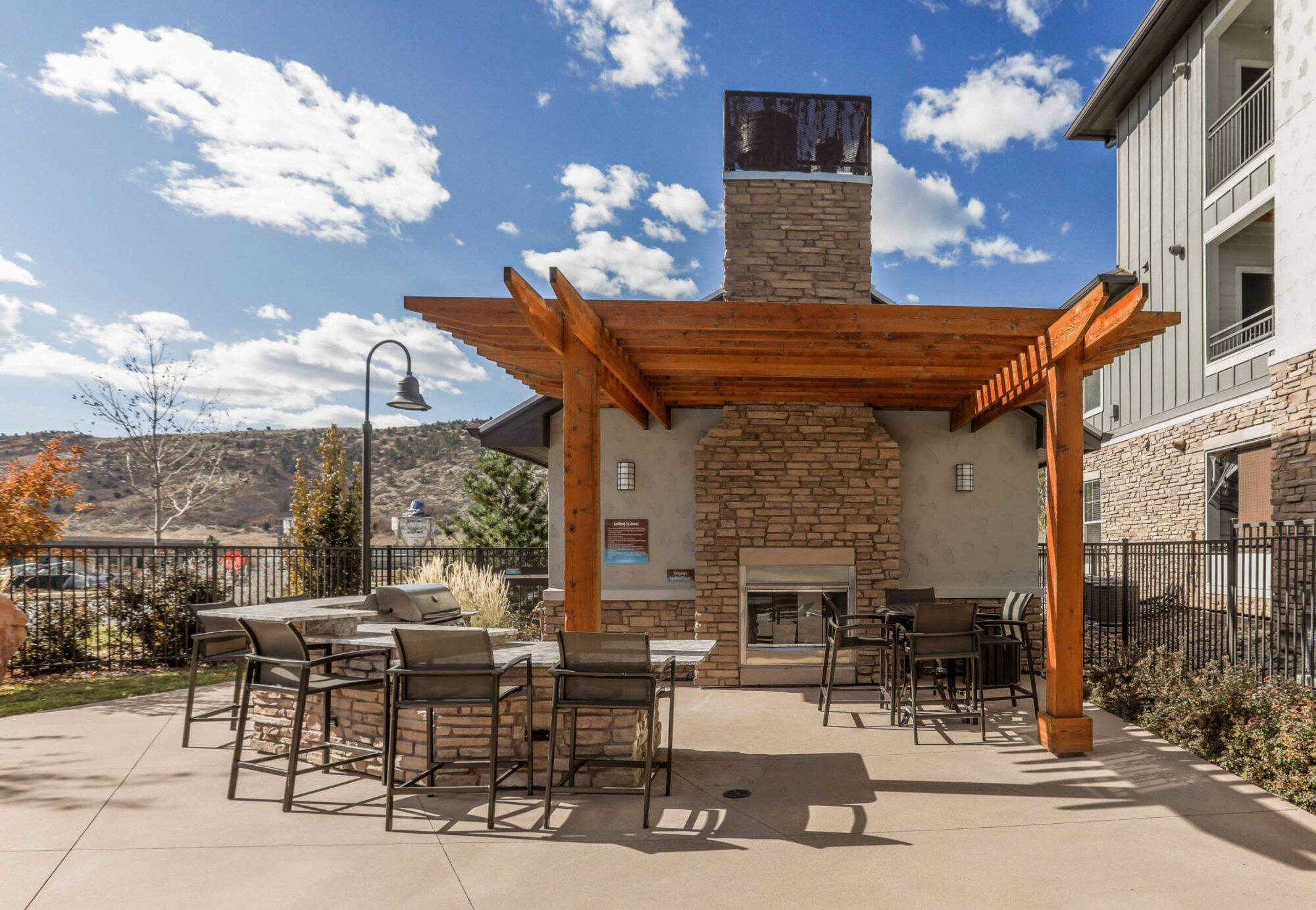 Outdoor fireplace and grill