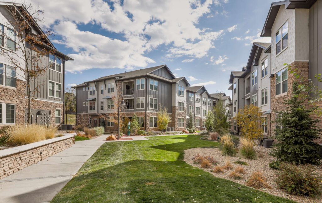 Green space between buildings