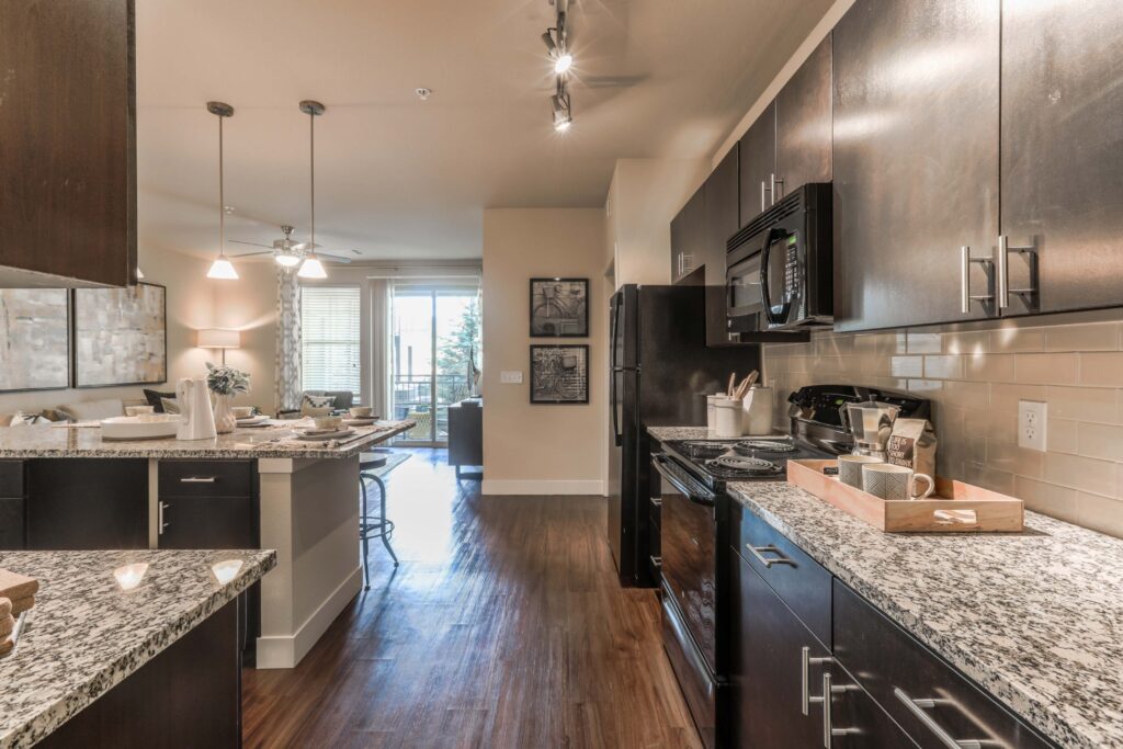 Kitchen with granite counters and stainless steel appliances