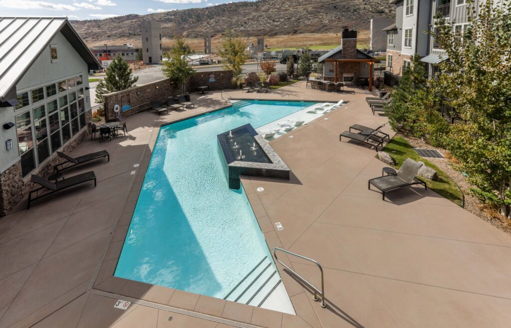 Pool deck and outdoor fireplace