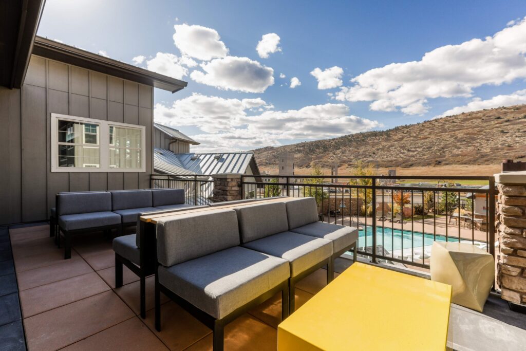 Clubhouse patio with mountain views